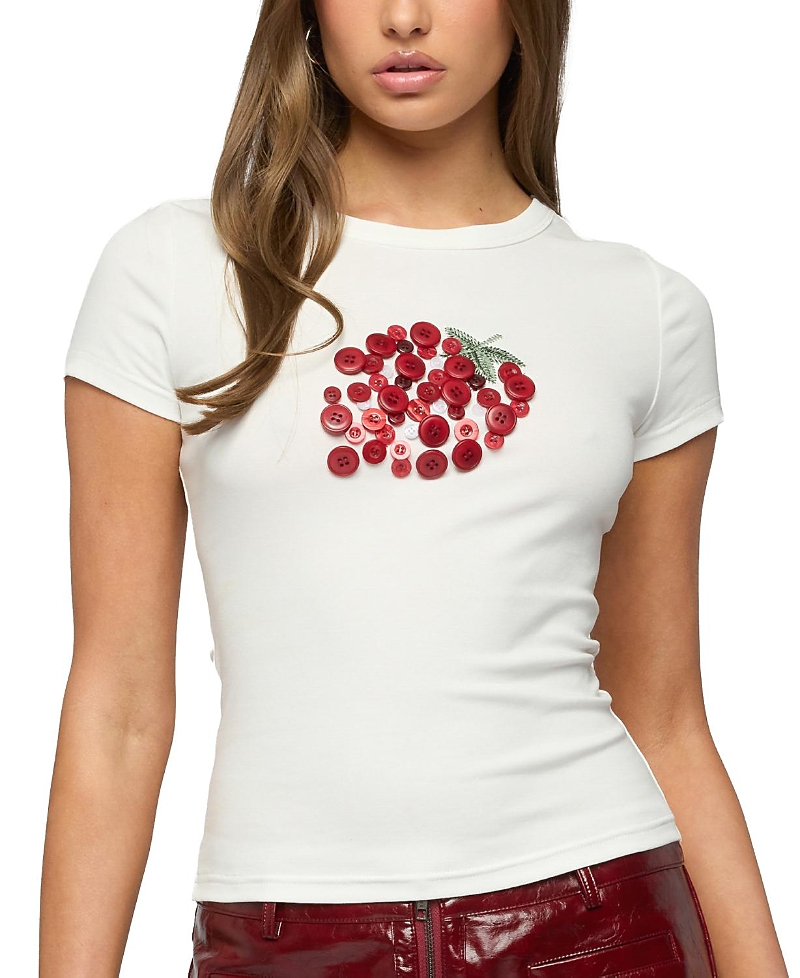 Edikted My Sweet Strawberry Button T Shirt