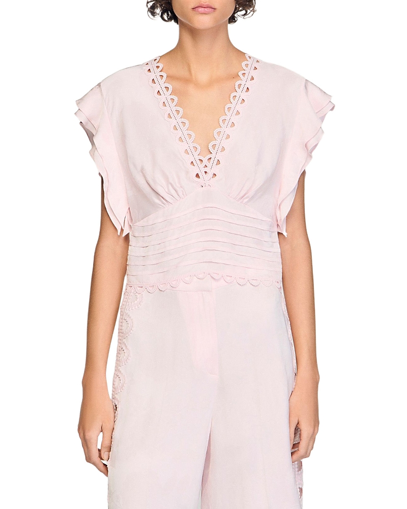 Sandro Floral Jacquard Crop Top