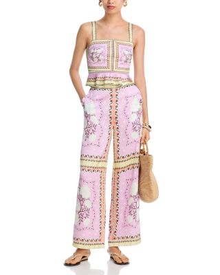 Scarf Print Peplum Top & Scarf Print Wide Leg Pants - Exclusive