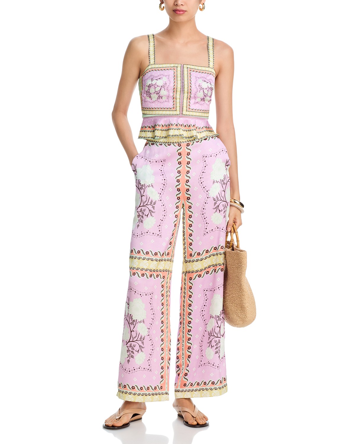 Scarf Print Peplum Top & Scarf Print Wide Leg Pants - Exclusive