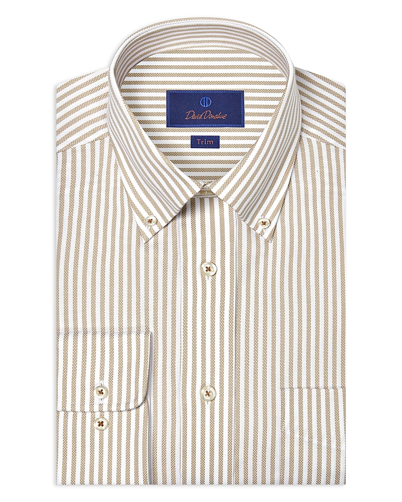 David Donahue Trim Fit Royal Oxford Stripe Dress Shirt