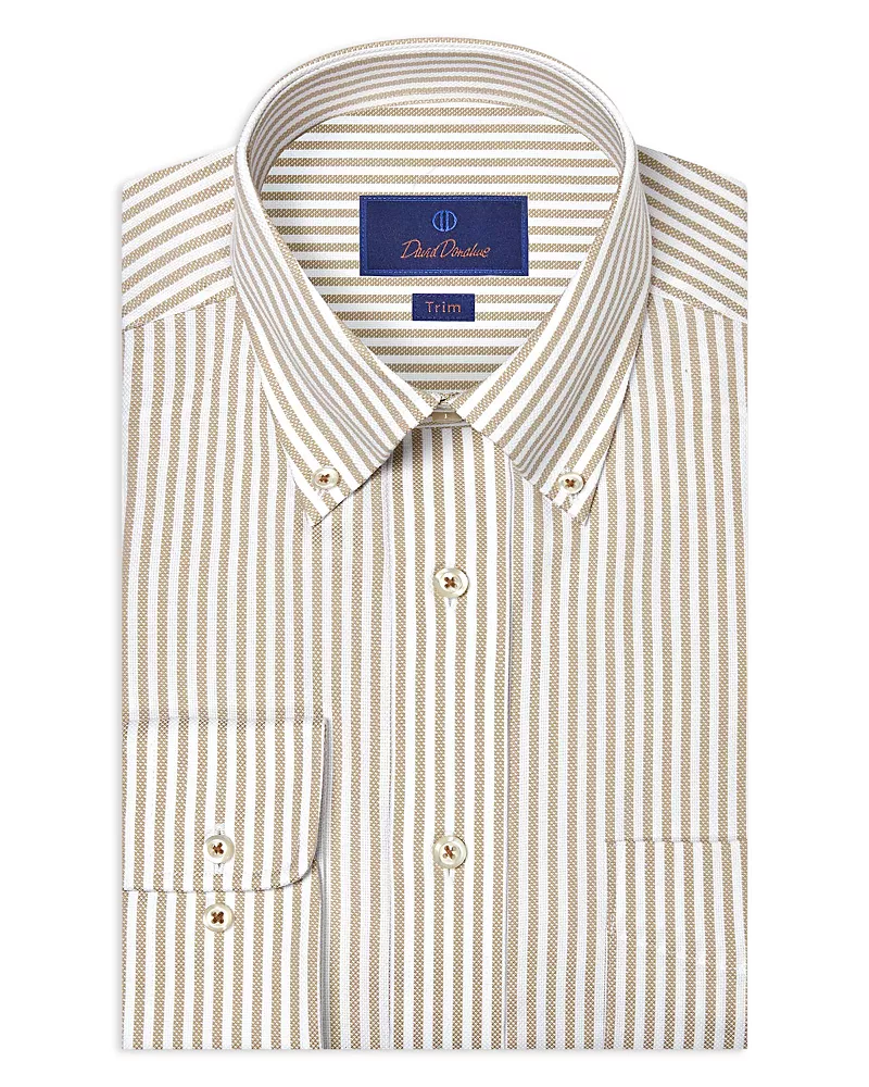 David Donahue Trim Fit Royal Oxford Stripe Dress Shirt