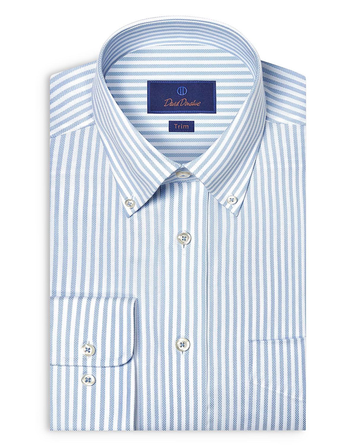 David Donahue Trim Fit Royal Oxford Stripe Dress Shirt