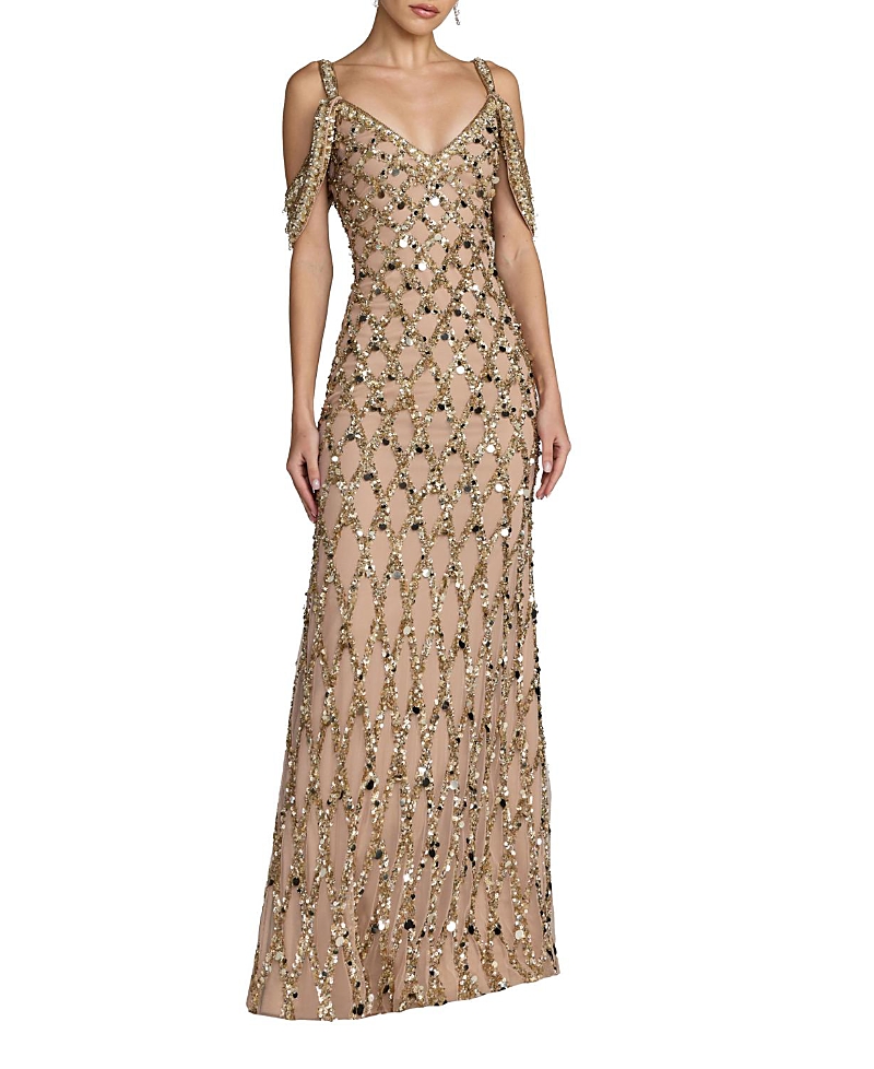 Mac Duggal Sequin Embellished V-Neck Gown