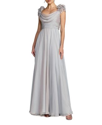 Chiffon Cowl Neck Embellished Cap Sleeve Gown