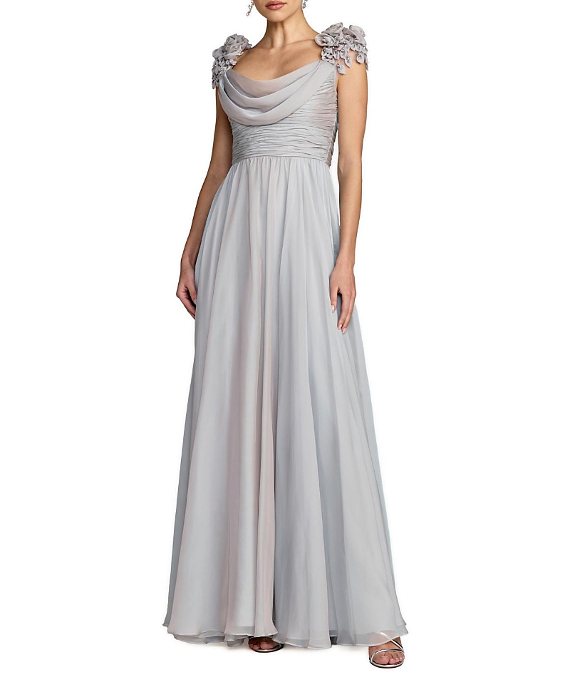 Mac Duggal Chiffon Cowl Neck Embellished Cap Sleeve Gown