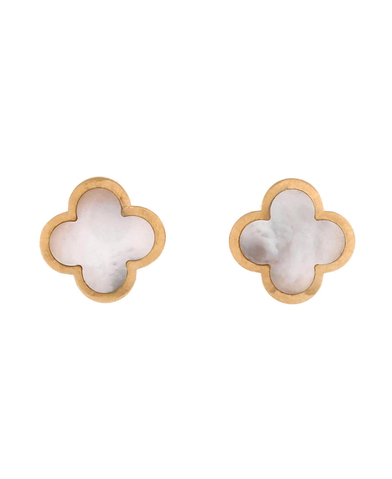Pre-Owned Van Cleef & Arpels Pure Alhambra Stud Earrings 18K Gold and Mother of Pearl