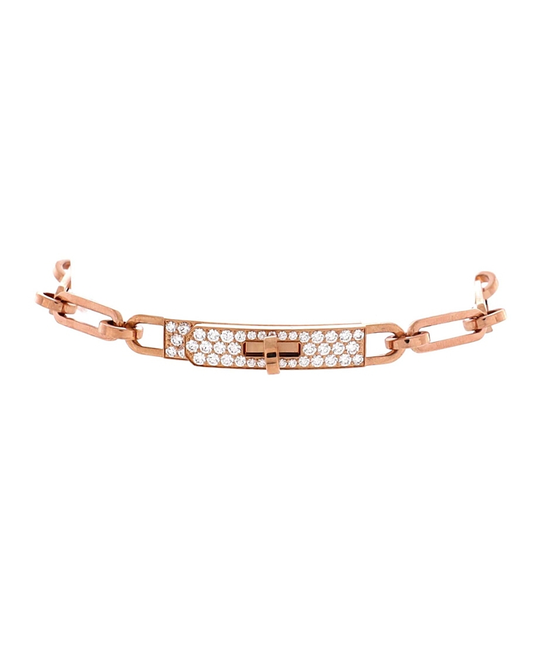 Pre-Owned HERMES Small Kelly Chaine Bracelet 18K Rose Gold and Pave Diamonds