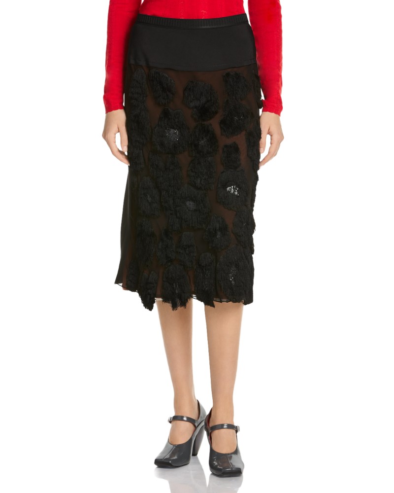 Marni Floral Pattern Midi Skirt in Black