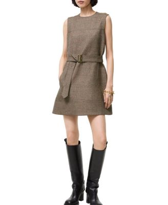 Check Wool Linen Blend Dress