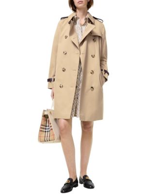 Mid-length Leather Trim Kensington Trench Coat