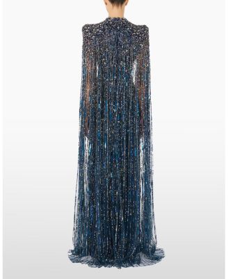 blue embellished maxi dress Maya Dusty Blue Fully Embellished Maxi Dress with Frill Detail – Maya Deluxe