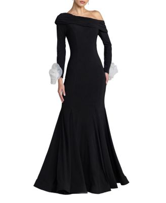  Jersey One Shoulder Long Sleeve Mermaid Gown