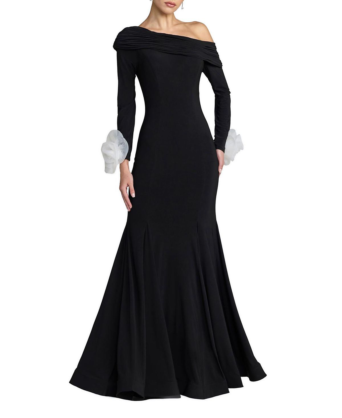 Mac Duggal Jersey One Shoulder Long Sleeve Mermaid Gown