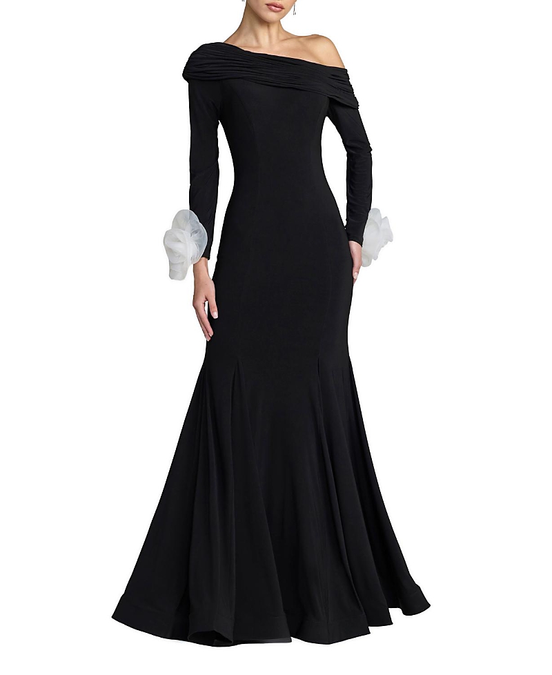 Mac Duggal Jersey One Shoulder Long Sleeve Mermaid Gown