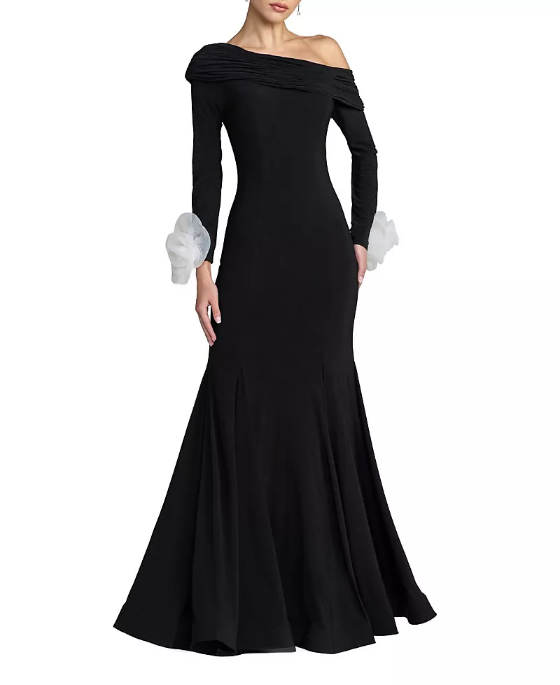 Mac Duggal Jersey One Shoulder Long Sleeve Mermaid Gown