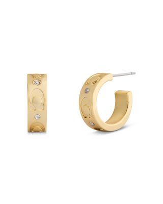 Signature C Pav&eacute; Huggie Hoop Earrings