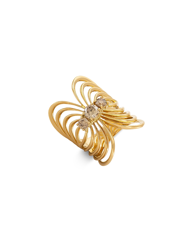 Etho Maria 18K Yellow Gold Noir Brown Diamond Fan Open Statement Ring, 0.96 tcw