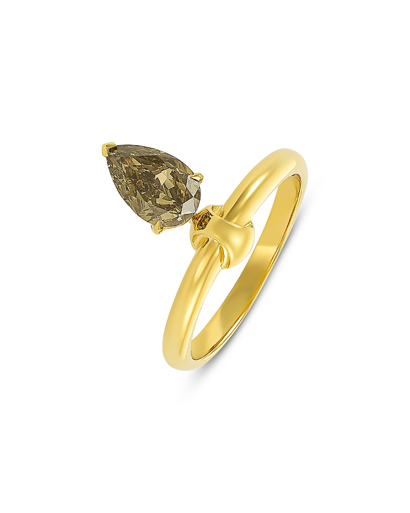 Etho Maria 18K Yellow Gold Green Brown Diamond Pear Ring, 1.18 tcw