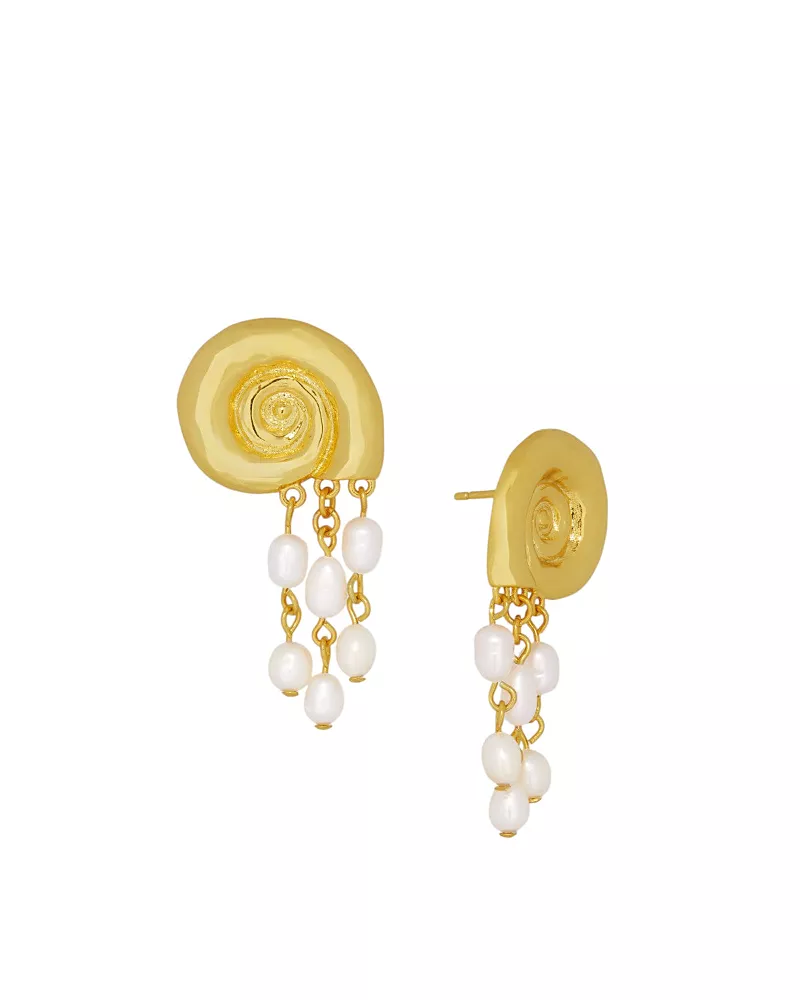 Ottoman Hands Women's Waterproof Shell Pearl Beaded Stud Earrings