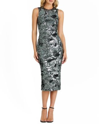  Alex High Neck Floral Sequin Midi Dress