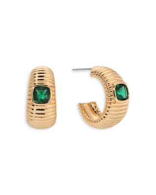 Crystal Ribbed Medium Hoop Earrings