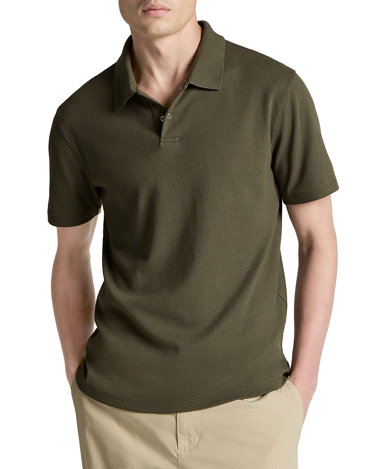 Vince Mesh Knit Snap Short Sleeve Polo