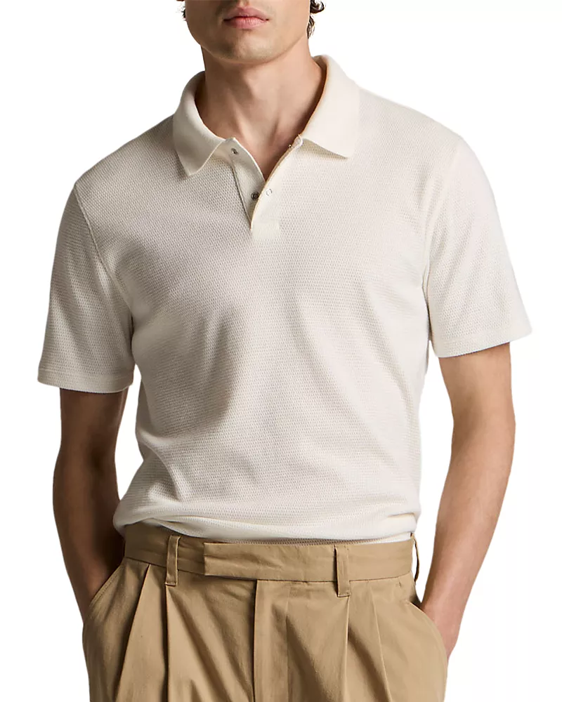 Vince Mesh Knit Snap Short Sleeve Polo