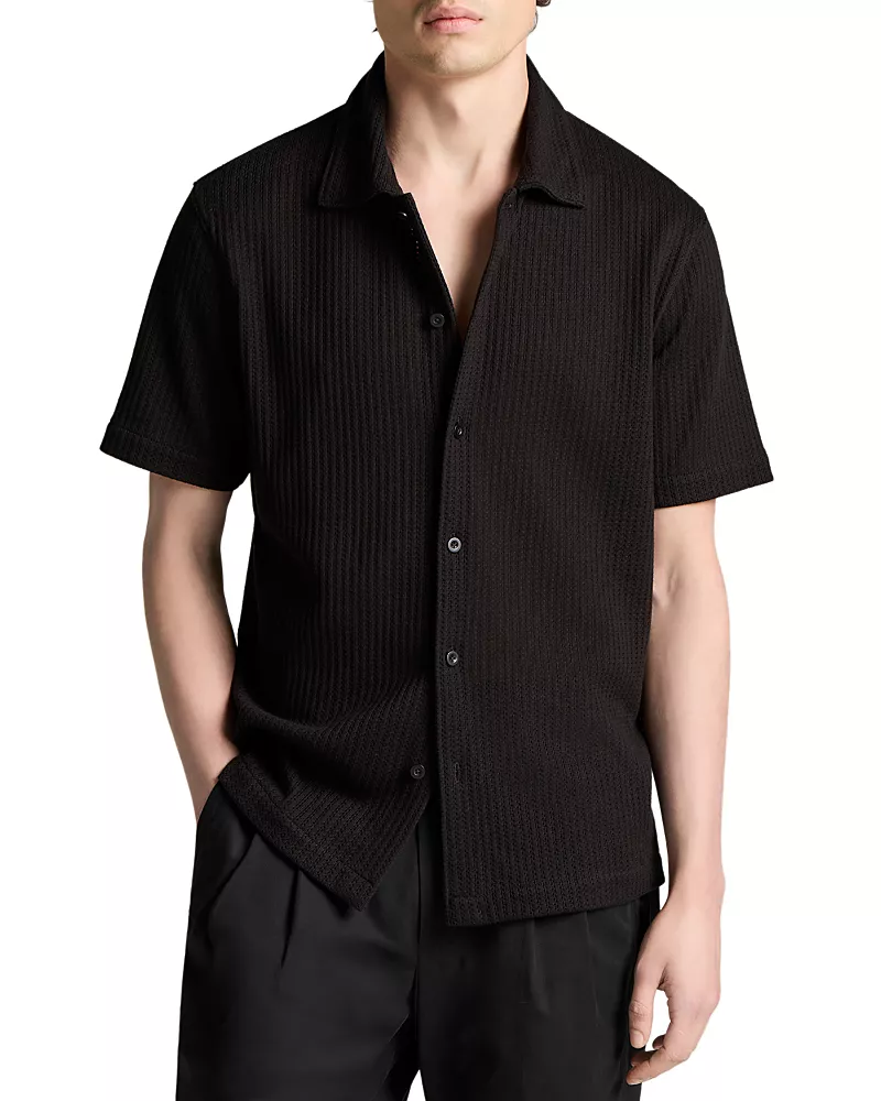 Vince Pointelle Short Sleeve Button Down Shirt