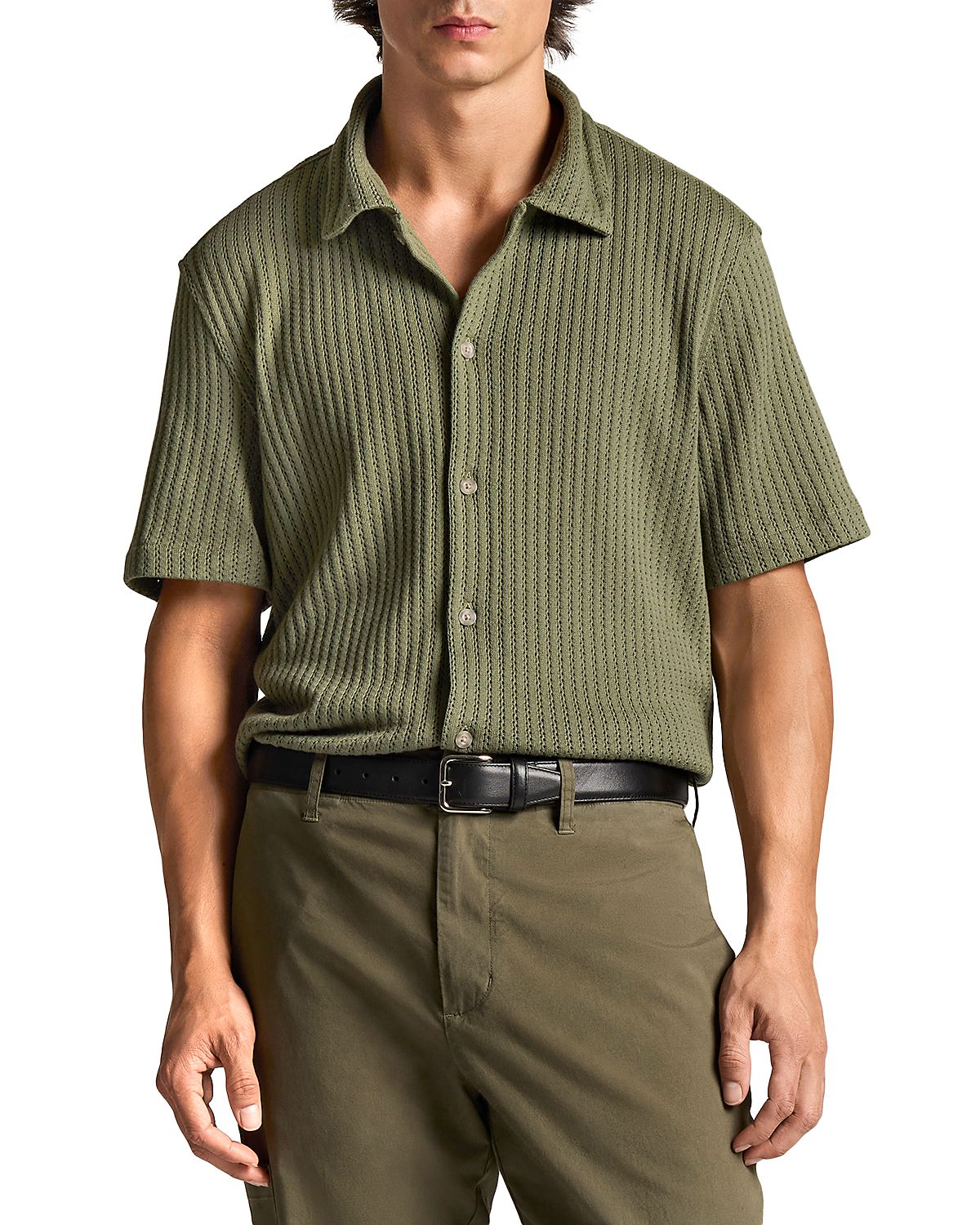 Vince Pointelle Short Sleeve Button Down Shirt