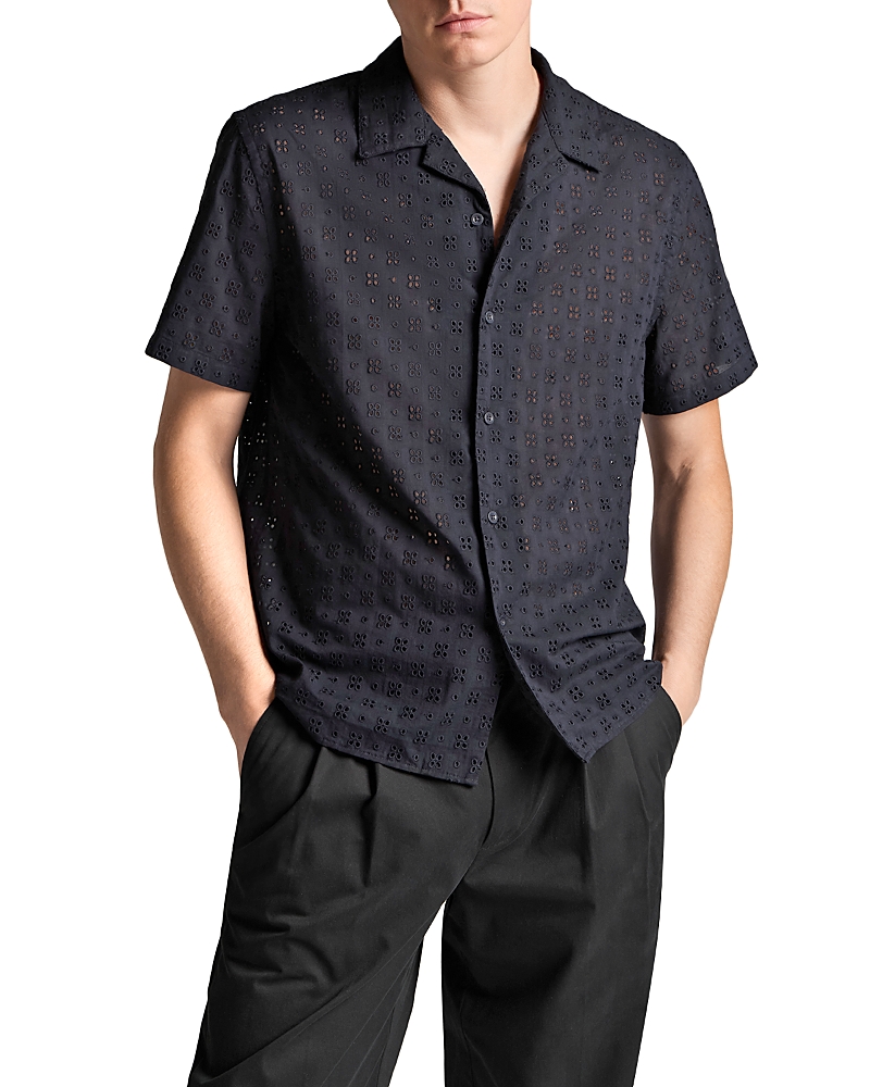Vince Regular Fit Eyelet Short Sleeve Camp Shirt