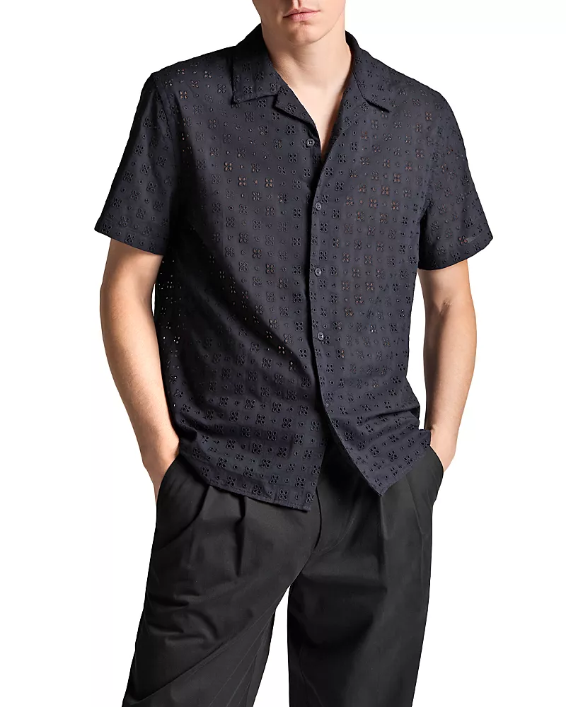 Vince Regular Fit Eyelet Short Sleeve Camp Shirt