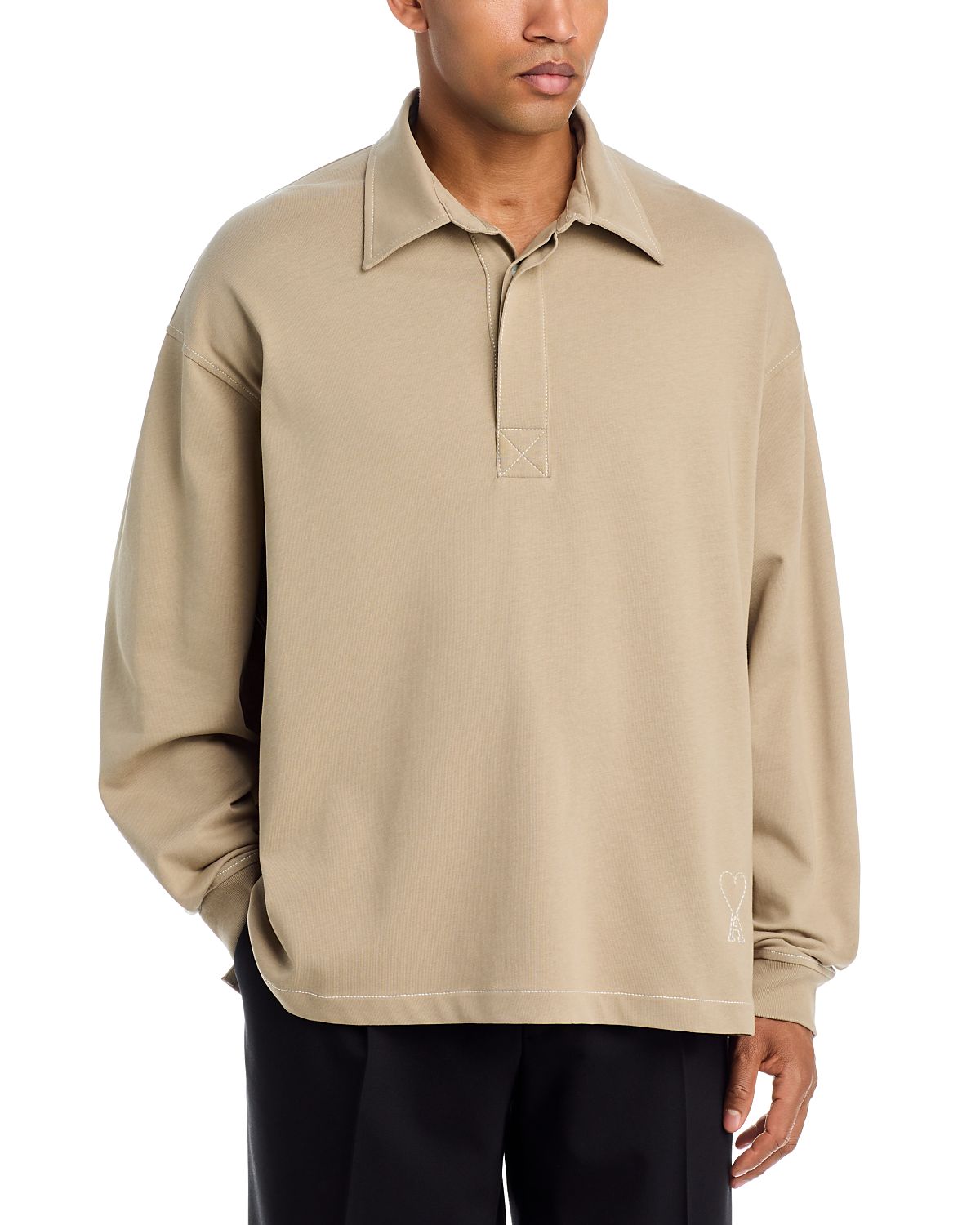 Ami Topstitched Long Sleeve Polo Shirt