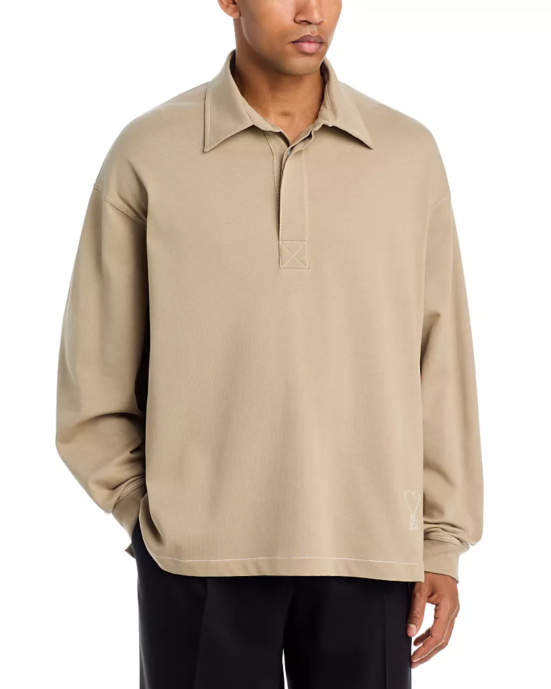 Ami Topstitched Long Sleeve Polo Shirt