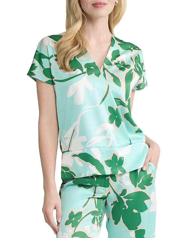 Ming Wang Floral Printed Crepe De Chine Top