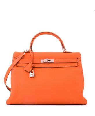 Kelly 35 Handbag Orange Togo with Palladium Hardware