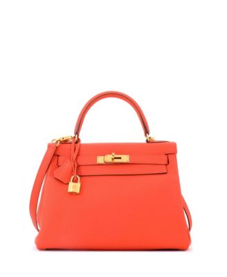 Kelly 28 Handbag Orange Togo with Gold Hardware