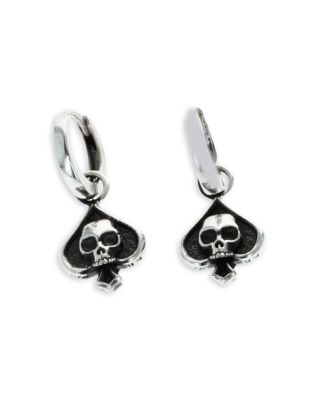 Sterling Silver High Roller Club Micro Skull Spade Suit Drop Earrings