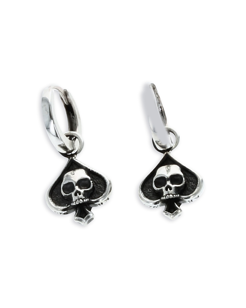 King Baby Studio Sterling Silver High Roller Club Micro Skull Spade Suit Drop Earrings
