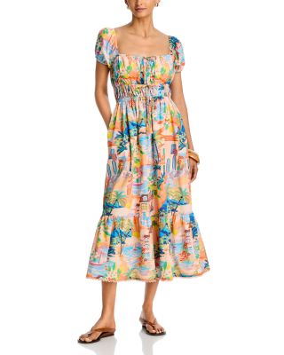 Villa Print Puff Sleeve Midi Dress - Exclusive