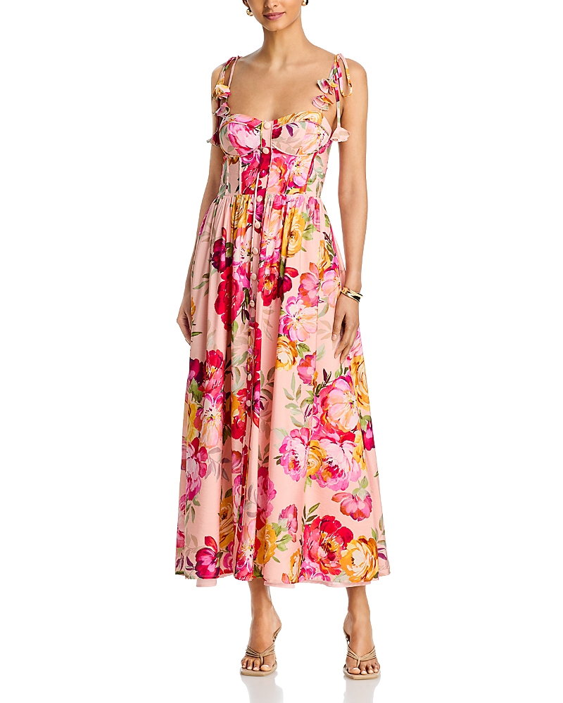 Aqua Floral Corset Midi Dress - Exclusive