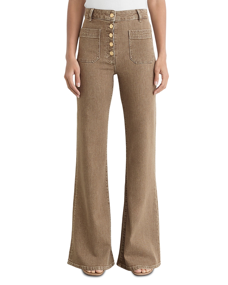 Reiss Petites Cali Mid Rise Flare Leg Jeans in Light Brown