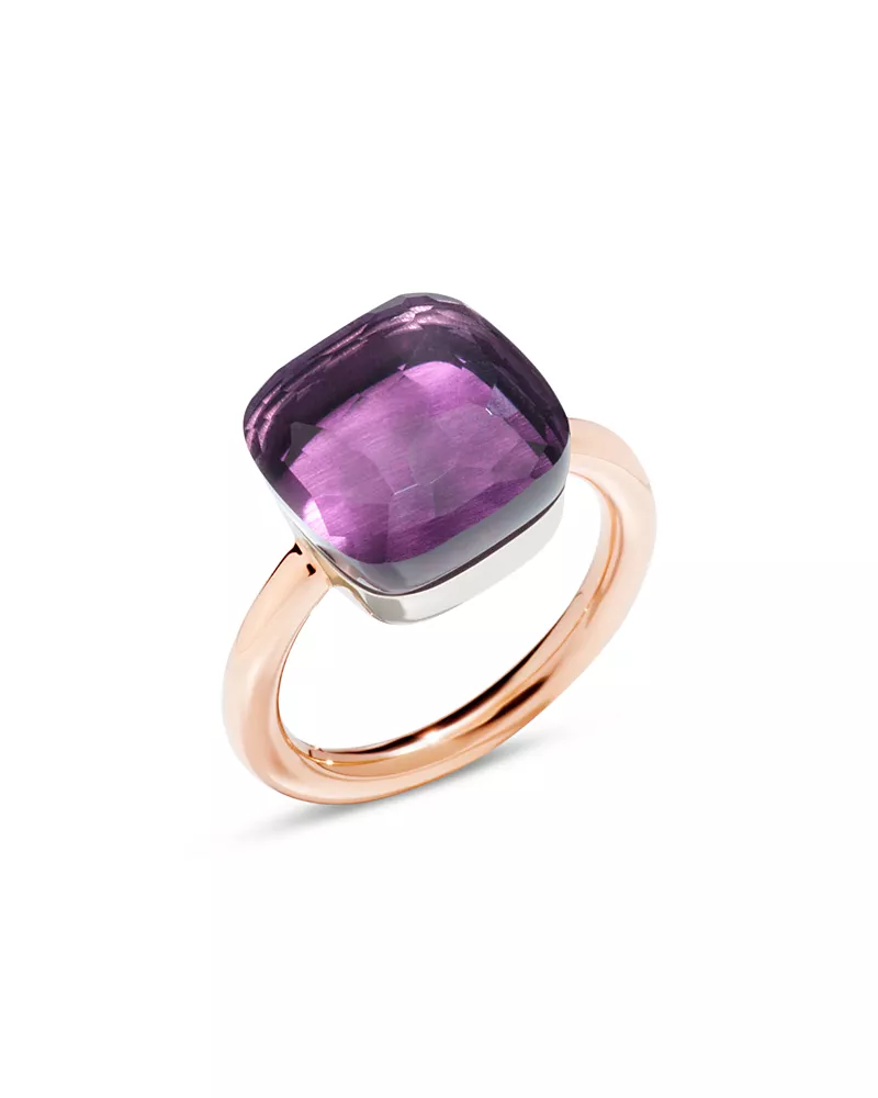 Pomellato 18K White & Rose Gold Nudo Amethyst Cushion Cut Solitaire Ring