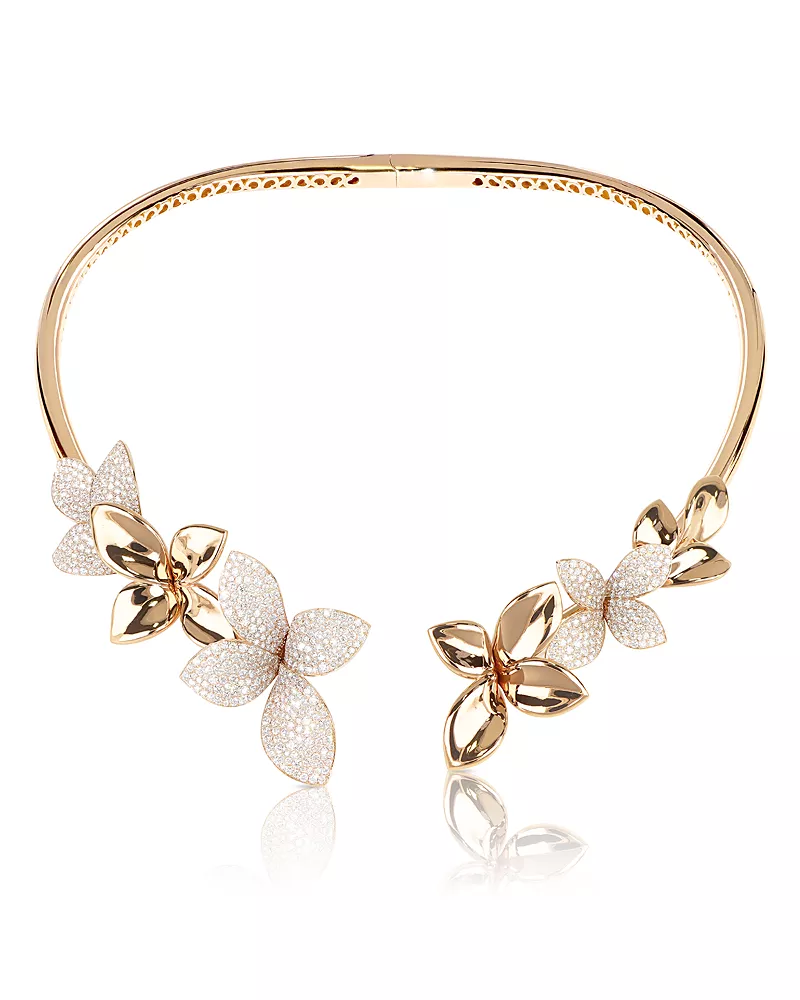 Pasquale Bruni 18K Rose Gold Giardini Segreti Diamond Pave Floral Open Collar Necklace, 6.60 tcw