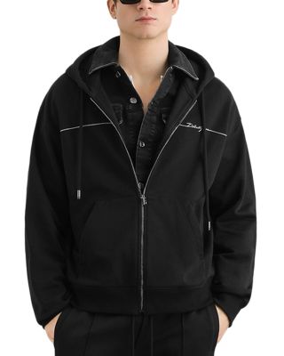 Zip Logo Drawstring Hooded Sweatshirt