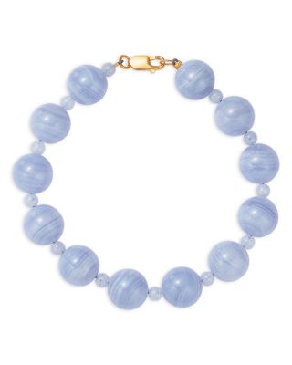Blue Lace Agate Beaded Bracelet in 14K Yellow Gold