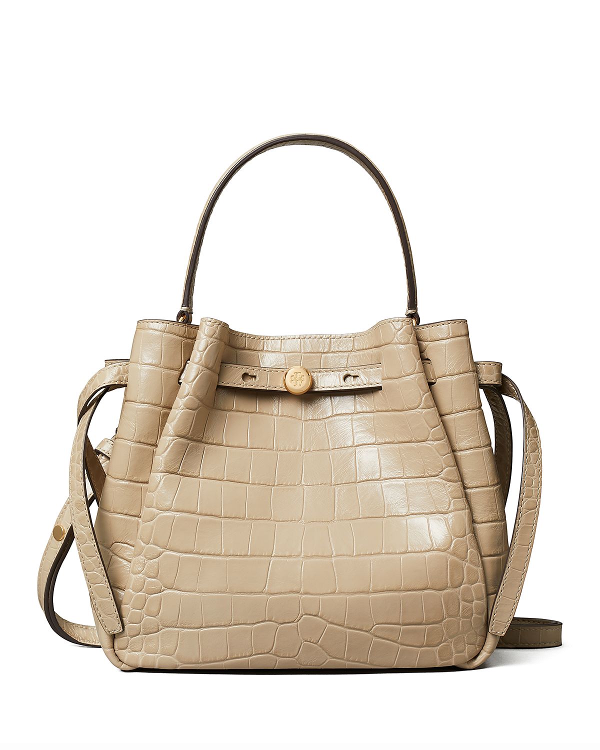 Tory Burch Romy Croc Embossed Leather Bucket Bag