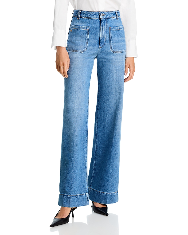 Victoria Beckham Alina High Rise Wide Leg Jeans in Worn Blue Wash