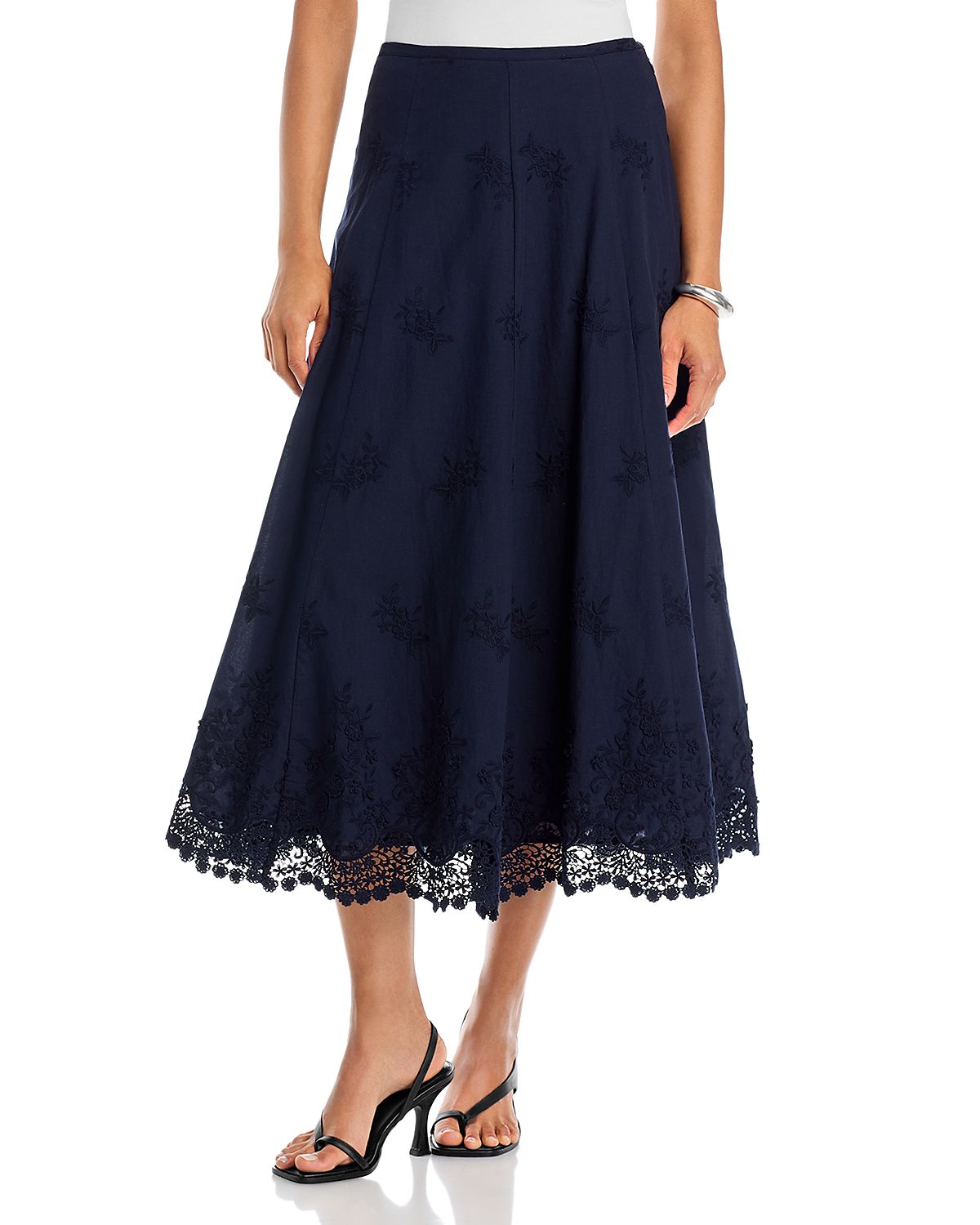 Aqua Embroidered Midi Skirt - Exclusive