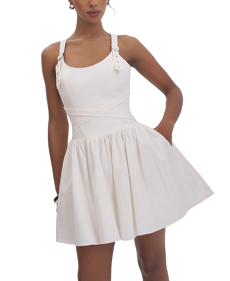 Miss Circle Francine Cotton Denim Crossover Strap Mini Dress